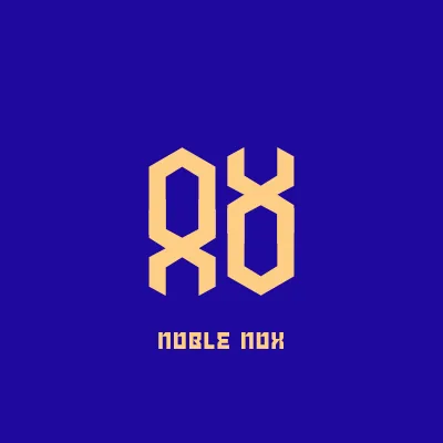 NobleNox logo, gold on blue